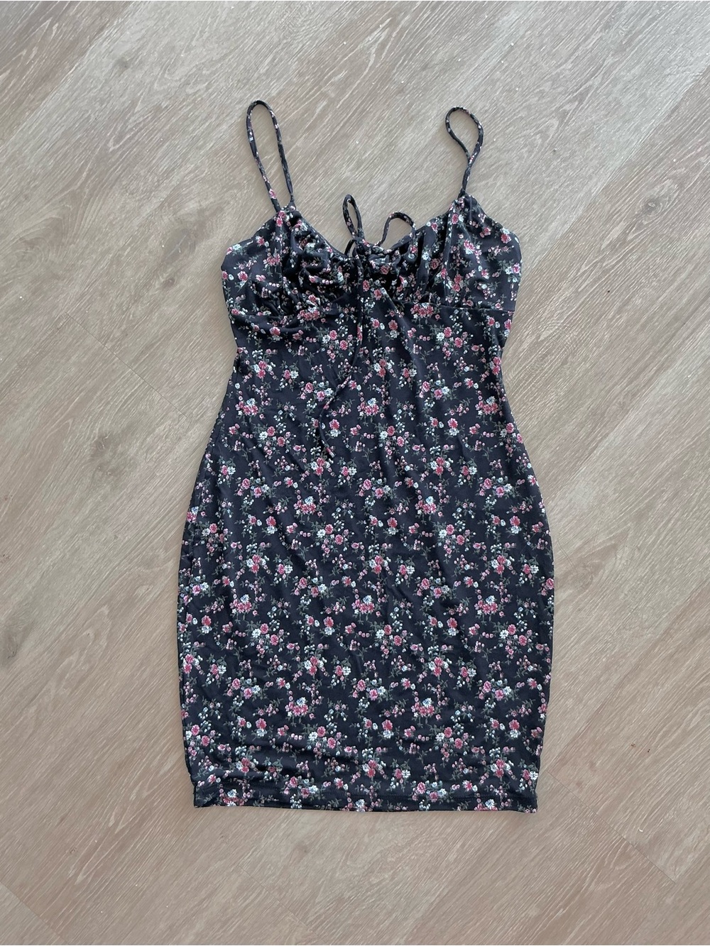 Black pink Floral Spaghetti Strap Bodycon Dress